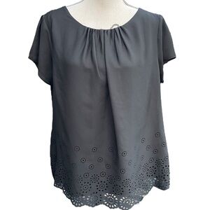 Wallis Black Pleated Scoop Back Keyhole Cutout Hem Short Sleeve Blouse Top (14)